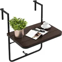 Costway Table pliante à suspendre avec hauteur réglable sur 3 niveaux pour balustrade de balcon, résistante aux intempéries, 60x40cm, marron