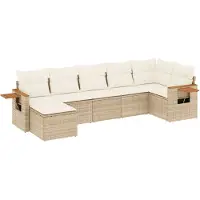 vidaXL Ensemble de salon de jardin 7 pièces avec coussins Beige Poly Rattan