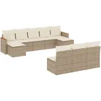 vidaXL Ensemble de salon de jardin 10 pièces avec coussins Beige Poly Rattan