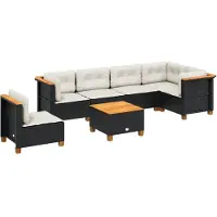 vidaXL Ensemble de salon de jardin 7 pièces avec coussins noir poly rotin