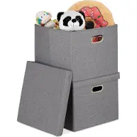 Relaxdays Lot de 2 bacs de rangement , bacs pliables avec couvercle, 51 l chacun, bacs pliables carrés, 34 x 43 x 43 cm, gris
