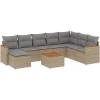 vidaXL Ensemble de salon de jardin 9 pièces avec coussins beige Poly rotin