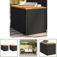 The Living Store Tables d'appoint de jardin 2 pcs Noir 55x34x37cm Poly rotin bois