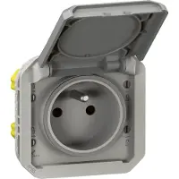 Legrand Prise de courant 2P+T étanche Plexo 16A 250V IP55 IK08 avec enjoliveur finition gris - - 069551L