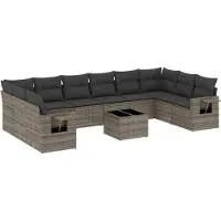 vidaXL Ensemble de salon de jardin 11 pièces avec coussins Gris Poly rotin