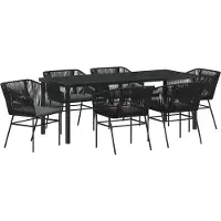 Syfax Ensemble de salle à manger pour jardin avec coussin 7 pcs Noir