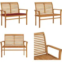 vidaXL Banc de jardin avec revêtement rouge vin 112 cm bois massif teck - Banc de jardin - Banc de terrasse - Banc de terrasse