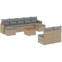 vidaXL Ensemble de salon de jardin 10 pièces avec coussins Beige Poly Rattan