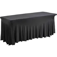 Oviala Table pliante 8 places et nappe drapée noire -