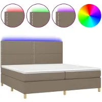 vidaXL Lit Boxspring avec matelas & LED Taupe 200x200 cm Tissu