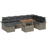 Syfax Ensemble de canapé de jardin 9 pcs Gris Poly rotin