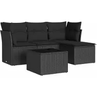 vidaXL Ensemble de salon de jardin 5 pièces avec coussins noir poly rotin
