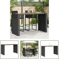 The Living Store Table de jardin avec plateau en bois noir 185x80x110 cm Poly rotin