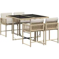vidaXL Salon de jardin 5 pièces avec coussins Beige Poly Rattan