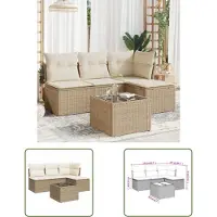 The Living Store Ensemble de salon de jardin 5 pièces avec coussins Beige Poly Rattan