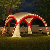 Swing&Harmonie LED Event Pavillon XXL DomeShelter 450cm Garten inkl. Solarmodul Designer Tente de jardin Camping Tente de fête avec éclairage - rouge