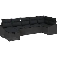 Syfax Ensemble de canapés modulaires de jardin, avec rangements intégrés et coussins déhoussables, en polyrotin noir résistant aux UV et intempéries