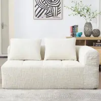 MODFU Méridienne - Canapé Chaise Longue 2 Places Poches Latérales Avec Coussin Tissu Chenille Beige