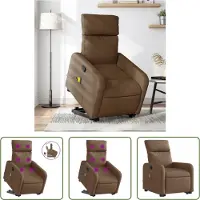 The Living Store Fauteuil de massage avec releveur Marron Tissu