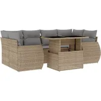 vidaXL Ensemble de salon de jardin 7 pièces avec coussins Beige Poly Rattan