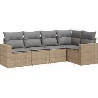 vidaXL Ensemble de salon de jardin 5 pièces avec coussins Beige Poly Rattan