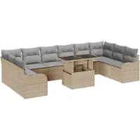 vidaXL Ensemble de canapés de jardin avec coussins (11 pièces), beige, en rotin synthétique