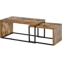 HOMCOM Lot de 2 Tables Basses gigognes Design Industriel encastrable dim. Grande Table 90L x 48l x 42H cm métal Noir Aspect Vieux Bois