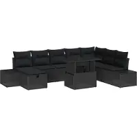 Syfax Ensemble de canapé de jardin 9 pcs Noir polyrotin