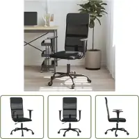 The Living Store Chaise de bureau Réglable en hauteur Noir Résille et similicuir