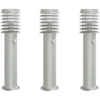 vidaXL Lampes d'allée avec détecteur de mouvement 3 pcs. argent 60 cm acier inoxydable