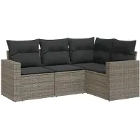 Sonstiges Ensemble Canapé Modulable de Jardin 4 Pièces, Résine Tressée Grise, Rangement Intégré, Coussins Déhoussables et Lavables, Résistant aux UV