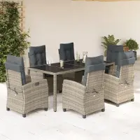 Prolenta Maison Exclusive - Ensemble à manger de jardin et coussins 7 pcs gris rotin