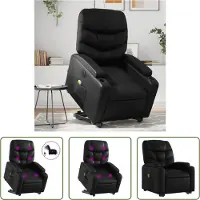 The Living Store Fauteuil de massage avec releveur Électrique Noir Similicuir