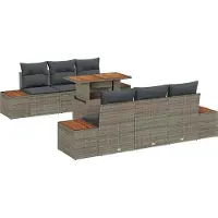 Syfax Ensemble de canapé de jardin 7 pcs Gris Poly rotin