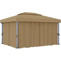 The Living Store Pavillon avec rideau 4x3 m Taupe Aluminium