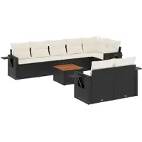 Sonstiges Salon de jardin 9 pcs avec coussins noir résine tressée