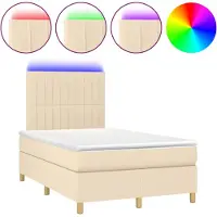 vidaXL Lit Boxspring avec matelas & LED Crème 120x200 cm Tissu