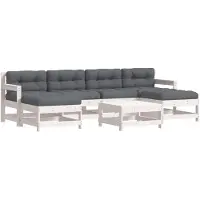 vidaXL Ensemble salon de jardin 7 pièces avec coussins Blanc bois massif