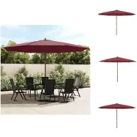 vidaXL Parasol avec mât en bois rouge bordeaux 400x273 cm - Parasols & ombrelles
