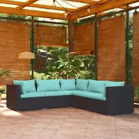 Prolenta Maison Exclusive - Ensemble de salon de jardin 5 pièces avec coussins en rotin synthétique noir