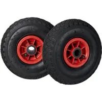 Relaxdays 8 roues pour diable, 3.00-4, à pneumatiques, roue de secours avec jante en plastique, 260 x 85 mm, Ø axe 25 mm, roue complète, noir-rouge