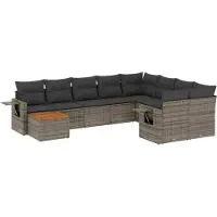 vidaXL Ensemble de salon de jardin 10 pièces avec coussins Gris Poly Rattan