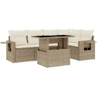 Syfax Salon de jardin avec coussins 6 pcs beige résine tressée