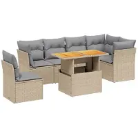 vidaXL Ensemble de salon de jardin 7 pièces avec coussins Beige Poly Rattan