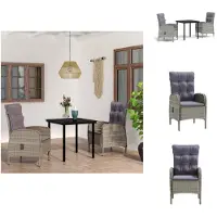 vidaXL Ensemble de jardin 3 pièces avec coussins Gris et Noir - Ensemble de meubles de jardin