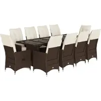 vidaXL Ensemble de jardin bistrot 11 pièces avec coussins Marron Poly rotin