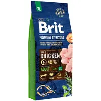 Brit Premium By Nature Adult Extra Large XL - Poulet pour chiens adultes de très grandes races - 15 kg + nourriture humide avec volaille 6x1240 g