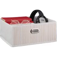 Relaxdays 10 paniers de rangement en bambou, petits paniers de salle de bain carrés, paniers d'étagère plats en tissu, dimensions 14 x 31 x 31 cm, poignée, pliables, blancs