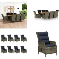 vidaXL 9 pcs. Salon de jardin avec coussins Poly Rotin Marron - Ensemble de meubles de jardin - Table Et Chaise De Jardin