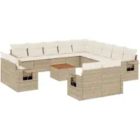 vidaXL Ensemble de salon de jardin 14 pièces avec coussins Beige Poly Rattan